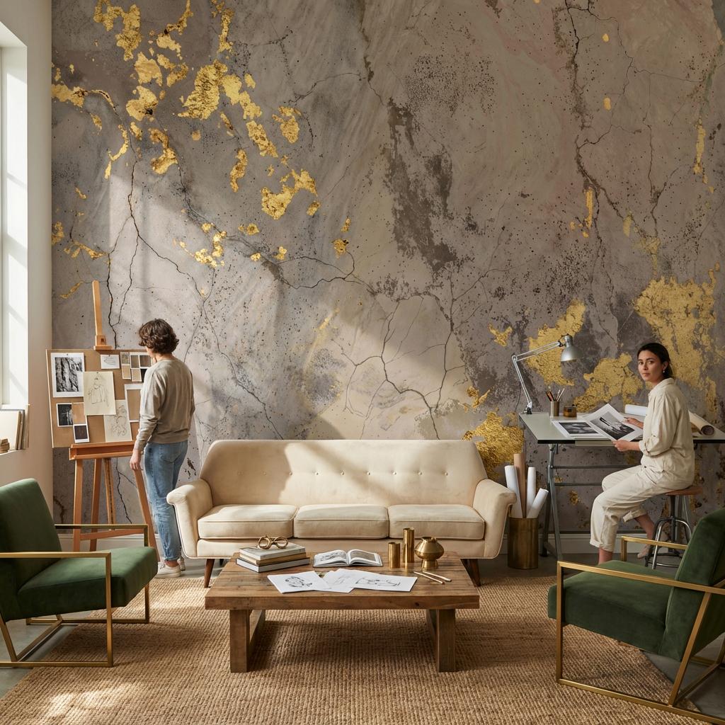 Marble Wallpaper Gold Accents Gray Wall Mural