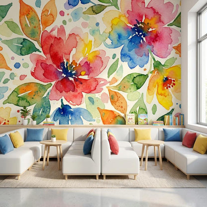 Floral Wallpaper Watercolor Vibrant Wall Mural