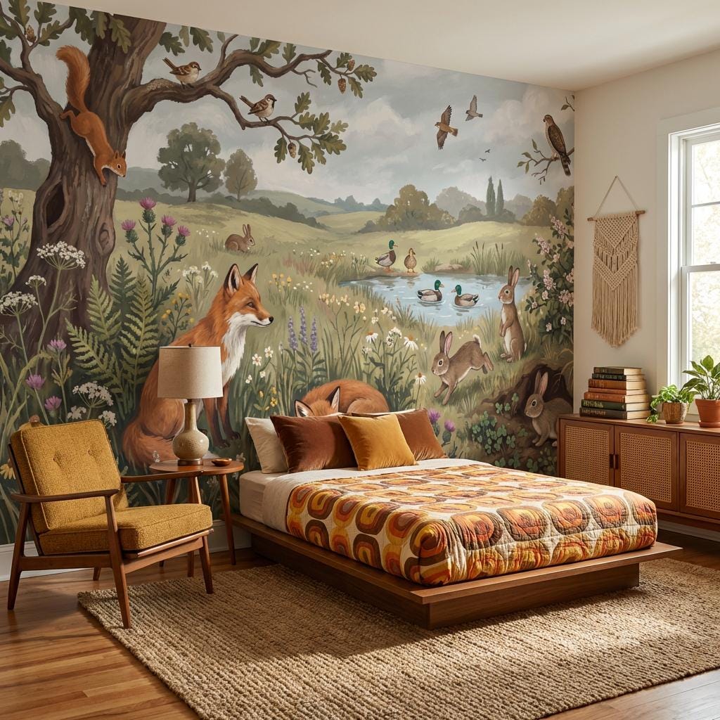 Countryside Wallpaper Animals Vintage Wall Mural