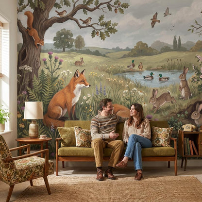 Countryside Wallpaper Animals Vintage Wall Mural