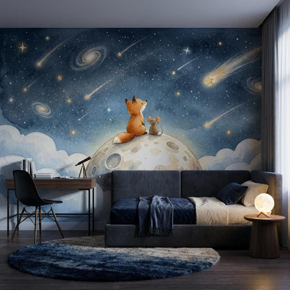 Dark Night Sky Wallpaper Celestial Landscape Watercolor Wall Mural