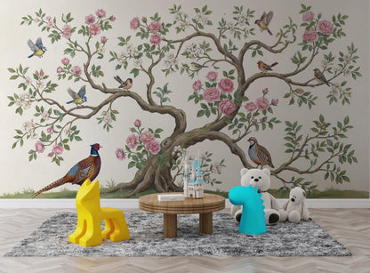 Floral Wallpaper Birds Vintage Wall Mural