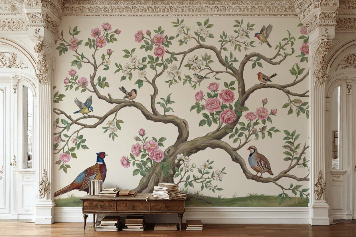 Floral Wallpaper Birds Vintage Wall Mural