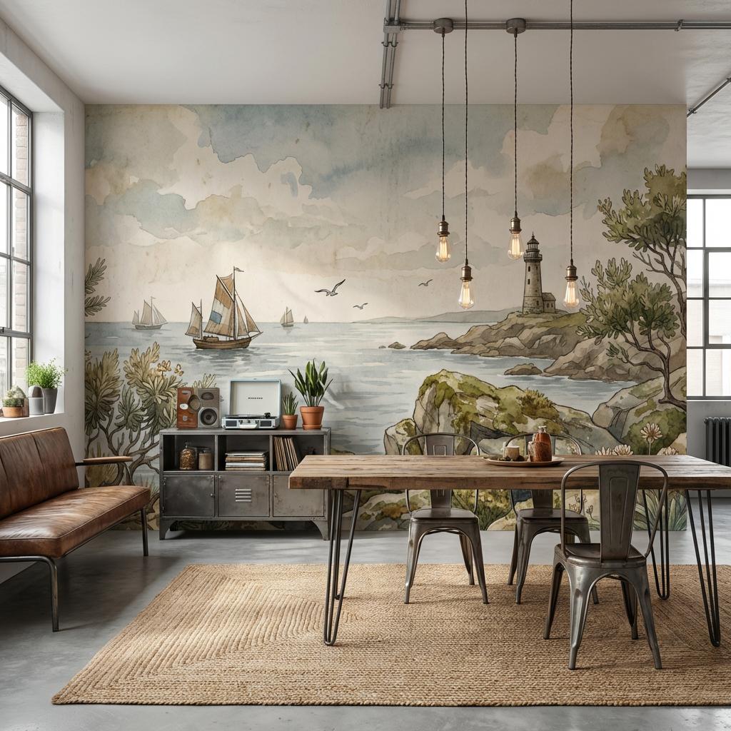 Coastal Wallpaper Lighthouse Sailboats Wall Mural