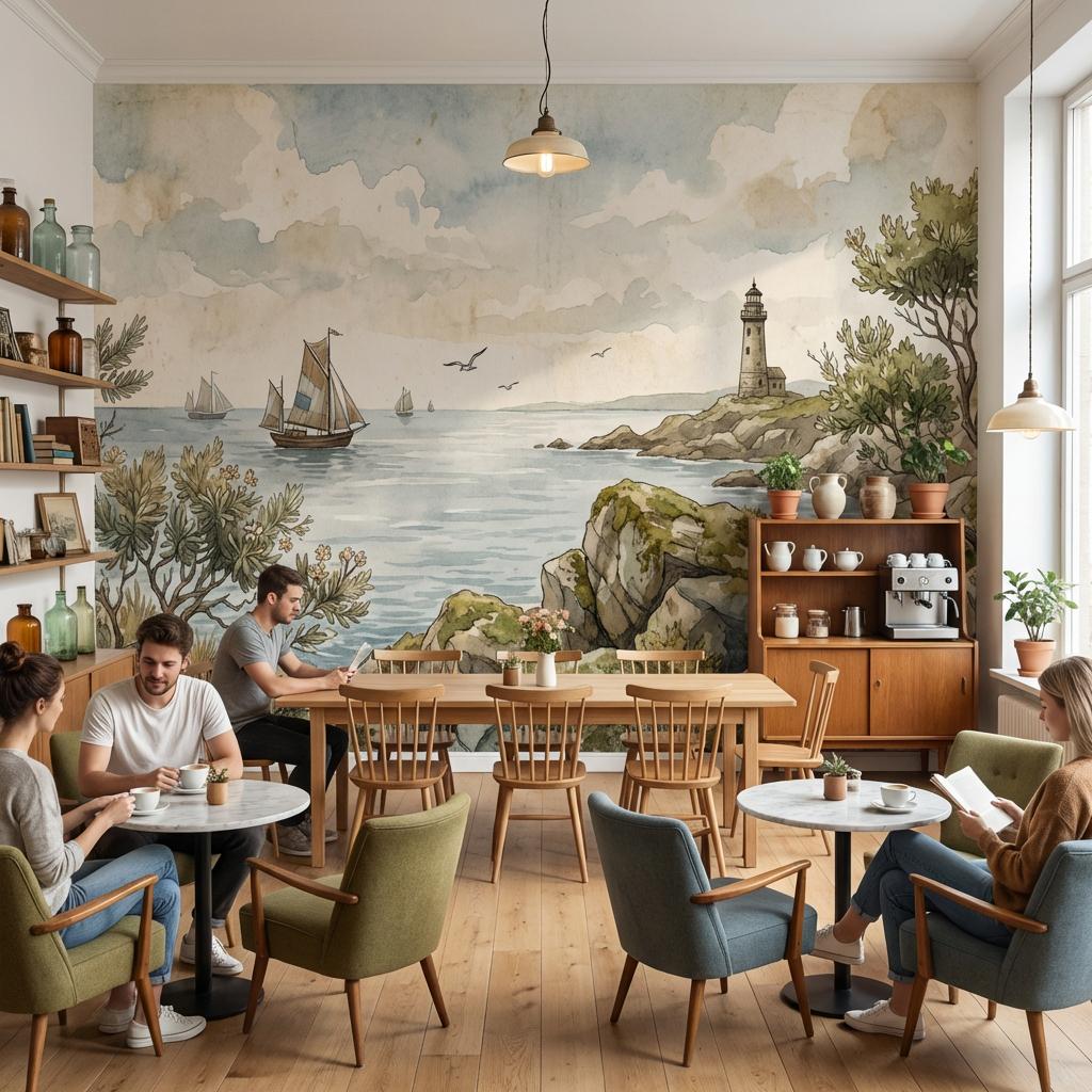 Coastal Wallpaper Lighthouse Sailboats Wall Mural