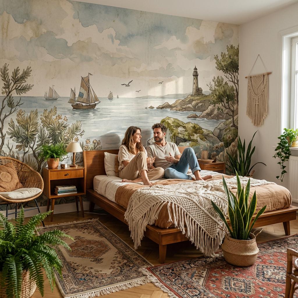 Coastal Wallpaper Lighthouse Sailboats Wall Mural