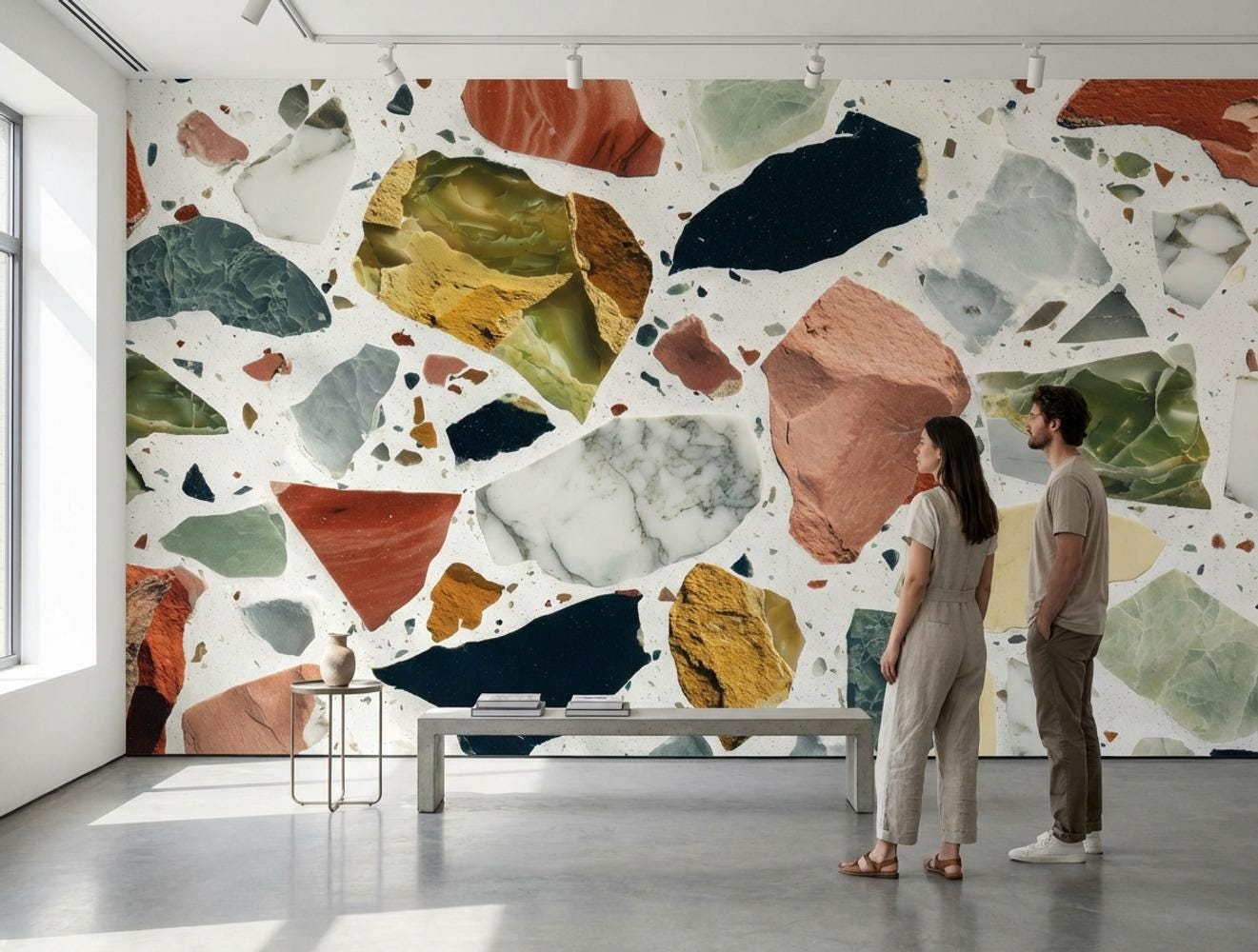 White Background Wallpaper Neutral Terrazzo Wall Mural