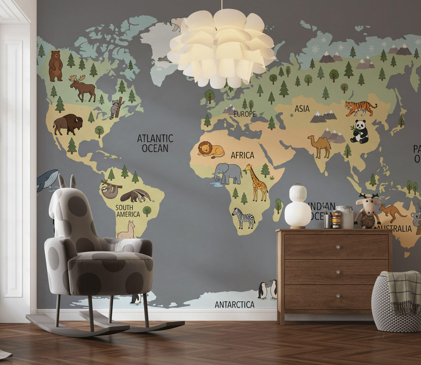 World Map Wallpaper Animal Ocean Wall Mural