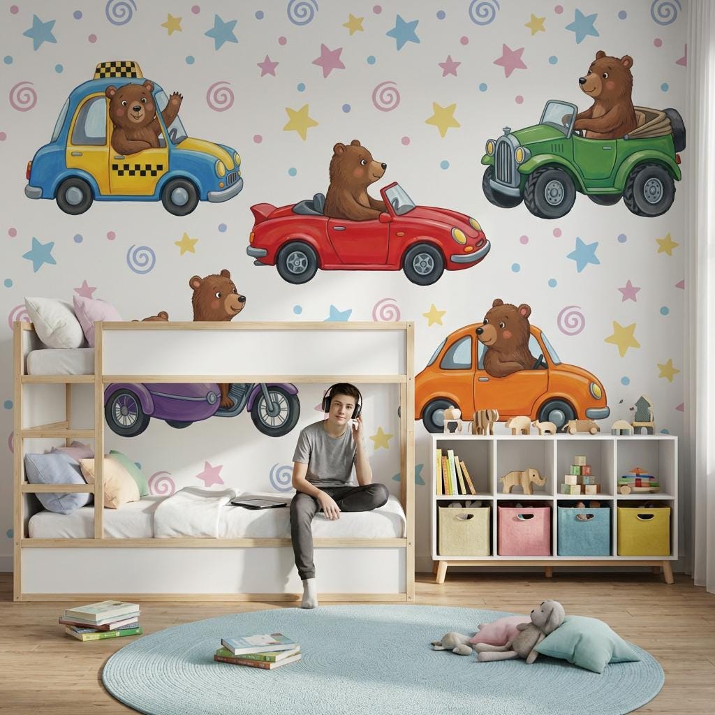 Bears Wallpaper Cartoon Whimsical Wall Mural