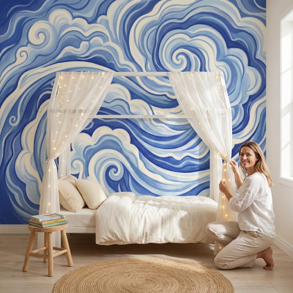 Abstract Wallpaper Swirls Waves Wall Mural