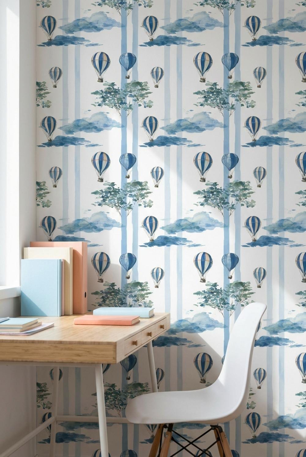 Hot Air Balloon Cloud Stripe Wallpaper (Peel & Stick)