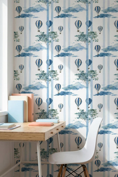 Hot Air Balloon Cloud Stripe Wallpaper (Peel & Stick)