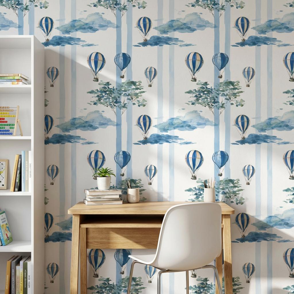 Hot Air Balloon Cloud Stripe Wallpaper (Peel & Stick)