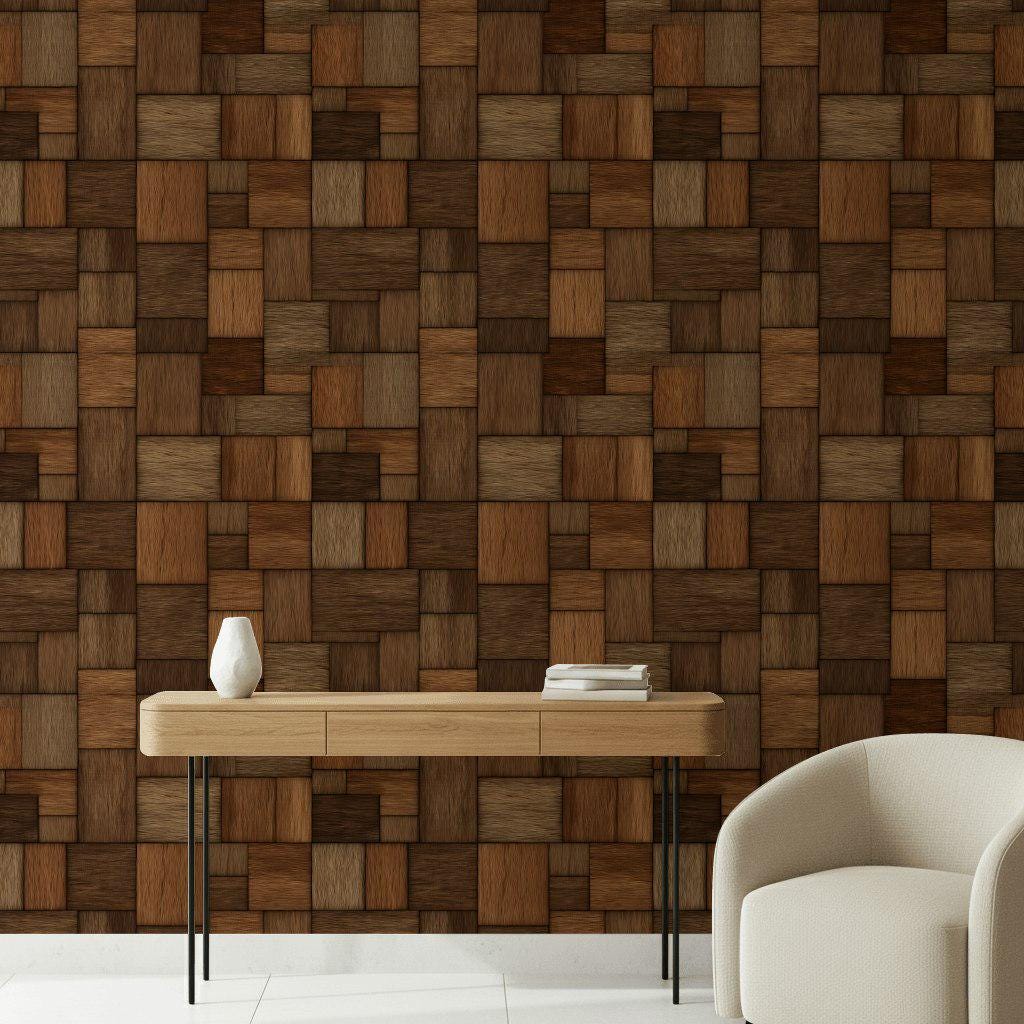 Geometric Patchwork Wallpaper Parquet Dark Wood Wall Mural