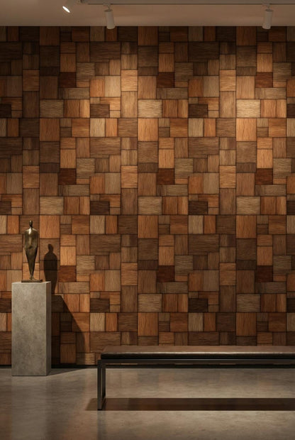 Geometric Patchwork Wallpaper Parquet Dark Wood Wall Mural