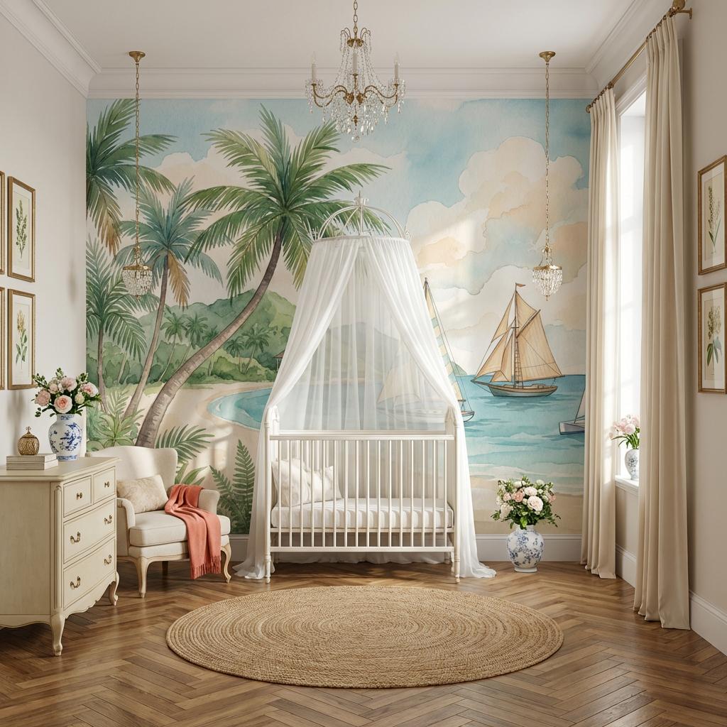 Tropical Beach Wallpaper Palm Trees Sailboats Wall Mural