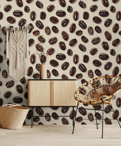 Coffee Beans Wallpaper Brown Modern Wall Mural