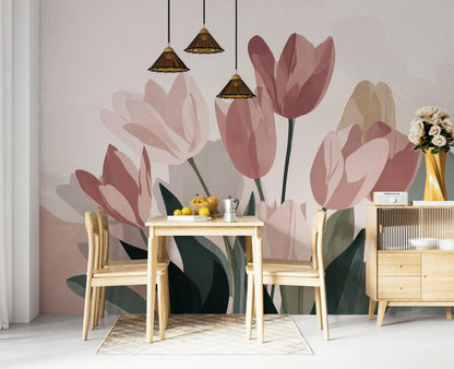Muted Green Wallpaper Floral Modern Wall Mural