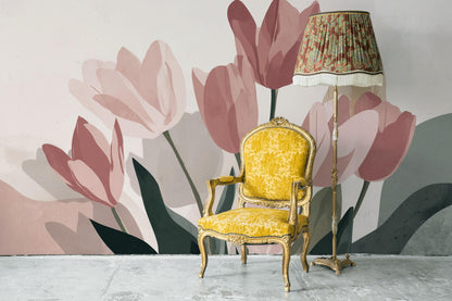 Muted Green Wallpaper Floral Modern Wall Mural