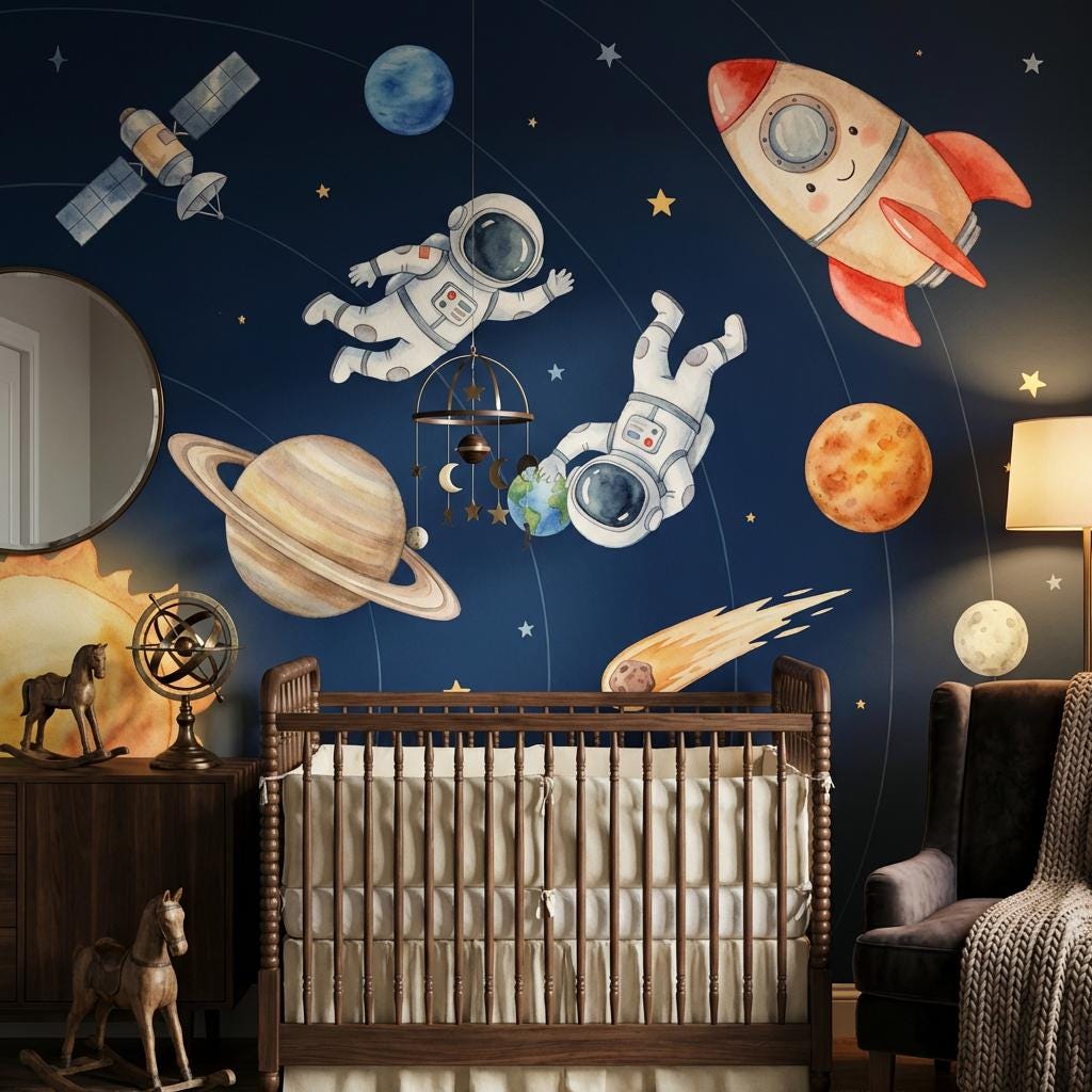 Space Wallpaper Astronauts Planets Wall Mural