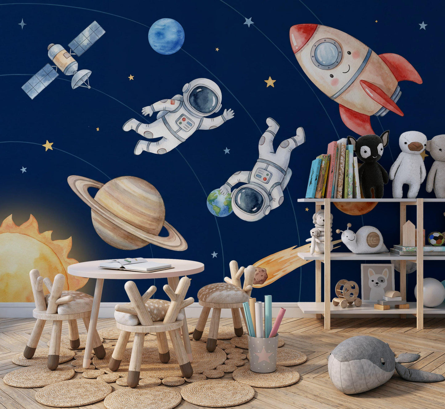 Space Wallpaper Astronauts Planets Wall Mural