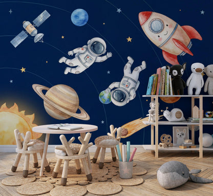 Space Wallpaper Astronauts Planets Wall Mural
