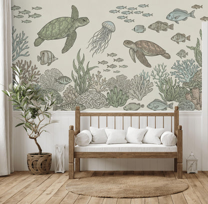 Underwater Wallpaper Marine Life Turtles Wall Mural