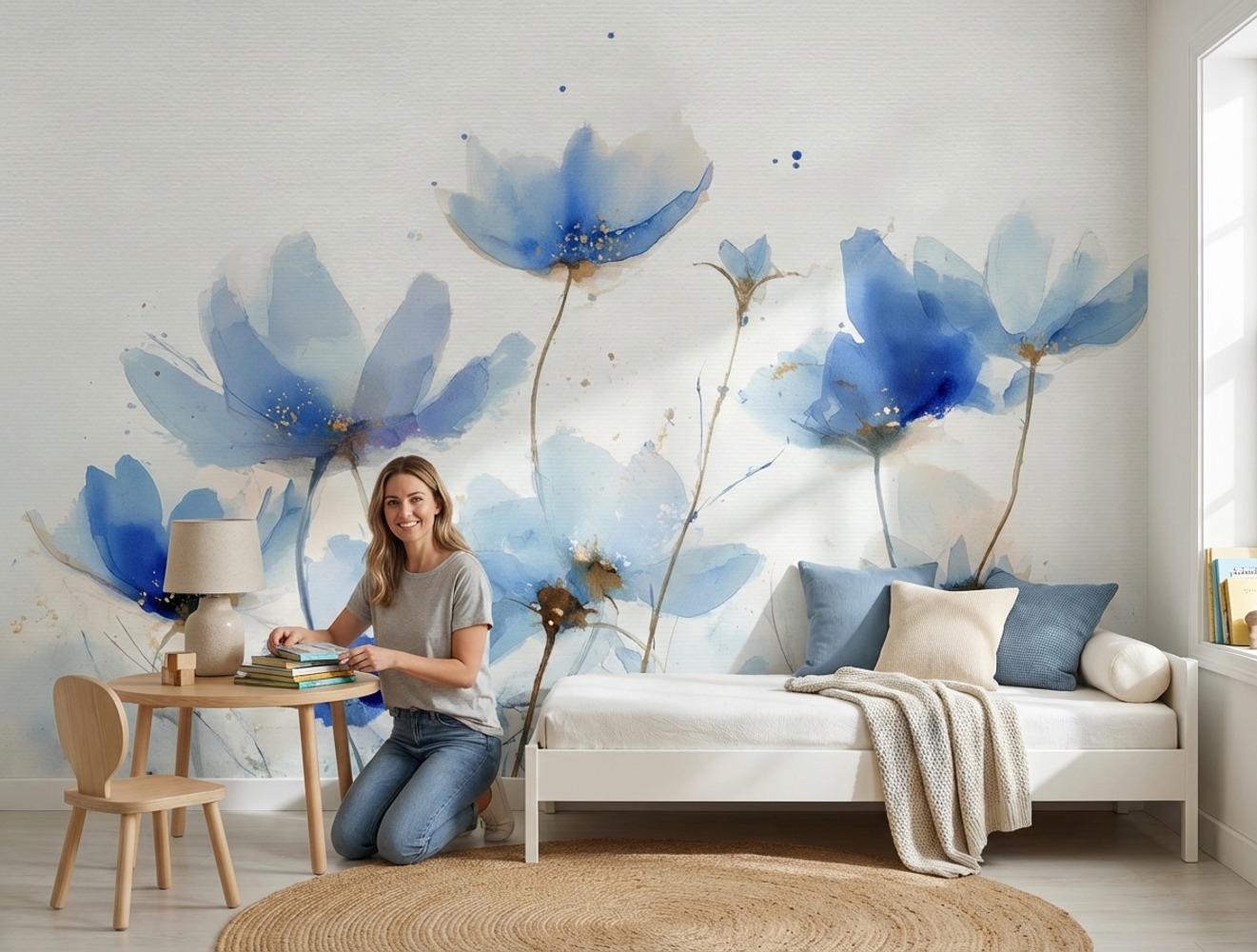 Paper Texture Wallpaper Watercolor Botanical Wall Mural
