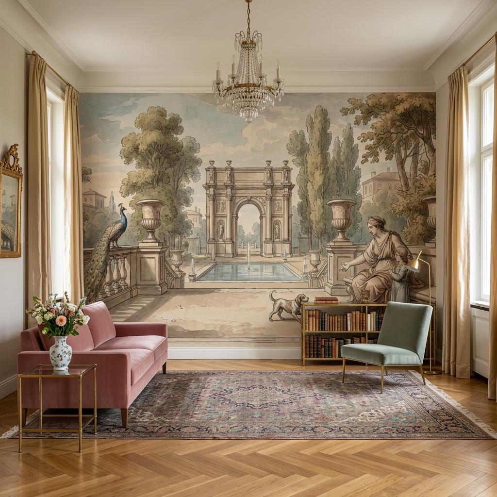 Classical Garden Wallpaper European Landscape Stone Archway Wall Mural