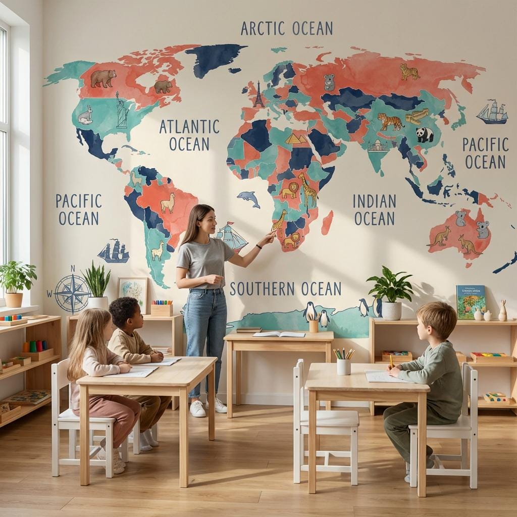 World Map Wallpaper Map Geography Wall Mural