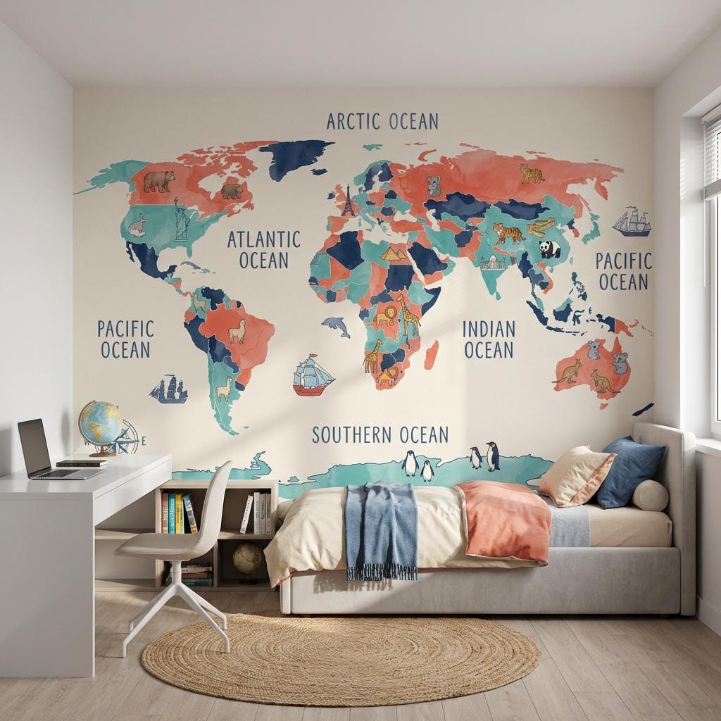 World Map Wallpaper Map Geography Wall Mural
