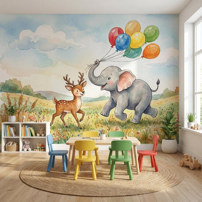 Nursery Wallpaper Elephant Whimsical Wall Mural
