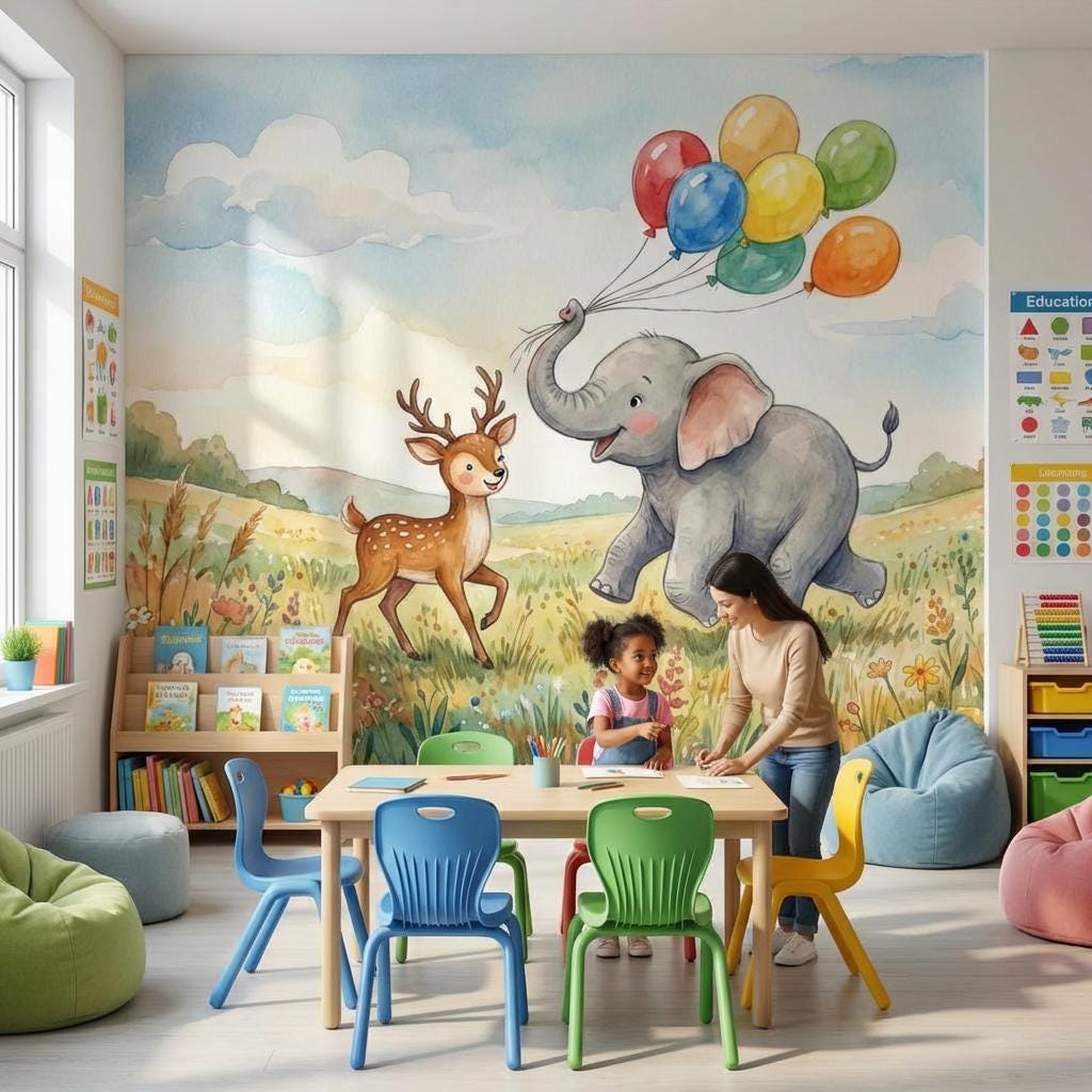 Nursery Wallpaper Elephant Whimsical Wall Mural