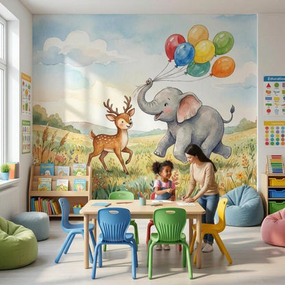 Nursery Wallpaper Elephant Whimsical Wall Mural
