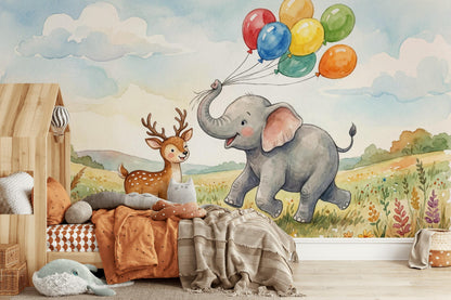 Nursery Wallpaper Elephant Whimsical Wall Mural