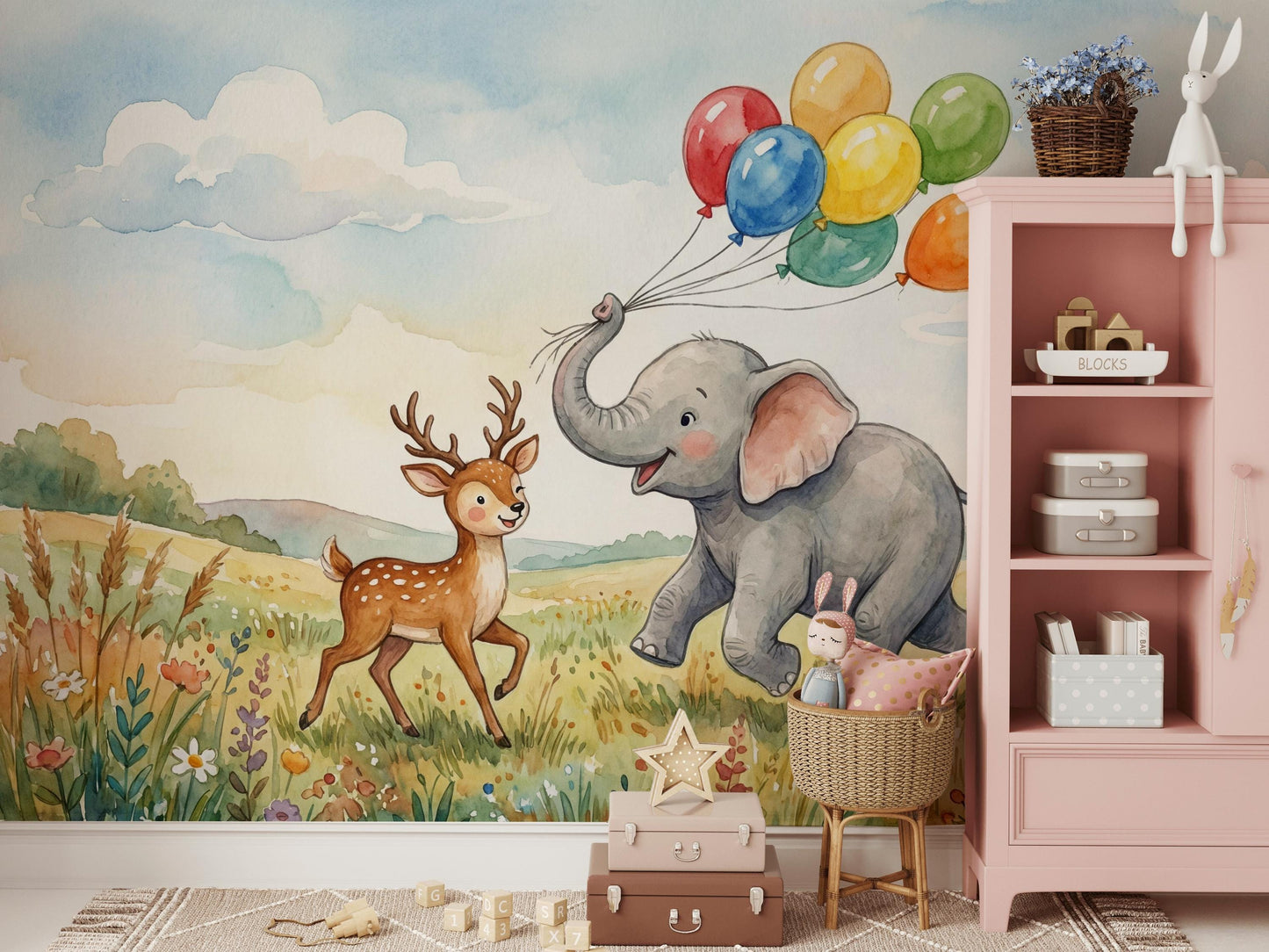 Nursery Wallpaper Elephant Whimsical Wall Mural