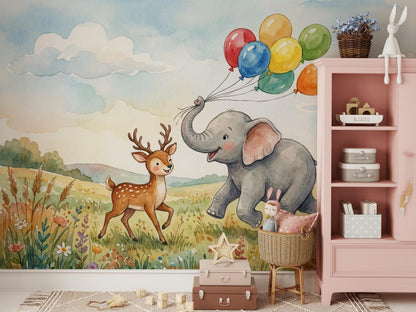 Nursery Wallpaper Elephant Whimsical Wall Mural