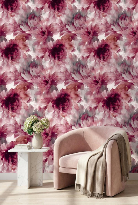 Watercolor Floral Wallpaper Oversized Peony Pink Blush Wall Mural