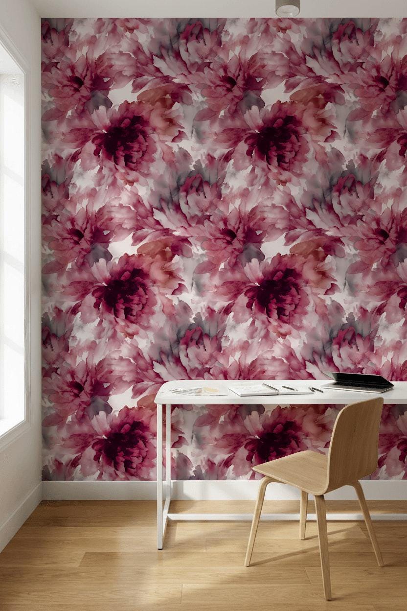 Watercolor Floral Wallpaper Oversized Peony Pink Blush Wall Mural