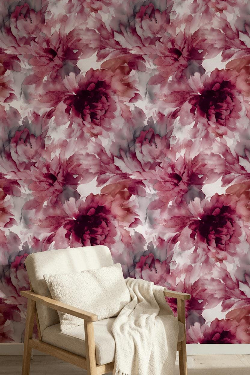 Watercolor Floral Wallpaper Oversized Peony Pink Blush Wall Mural
