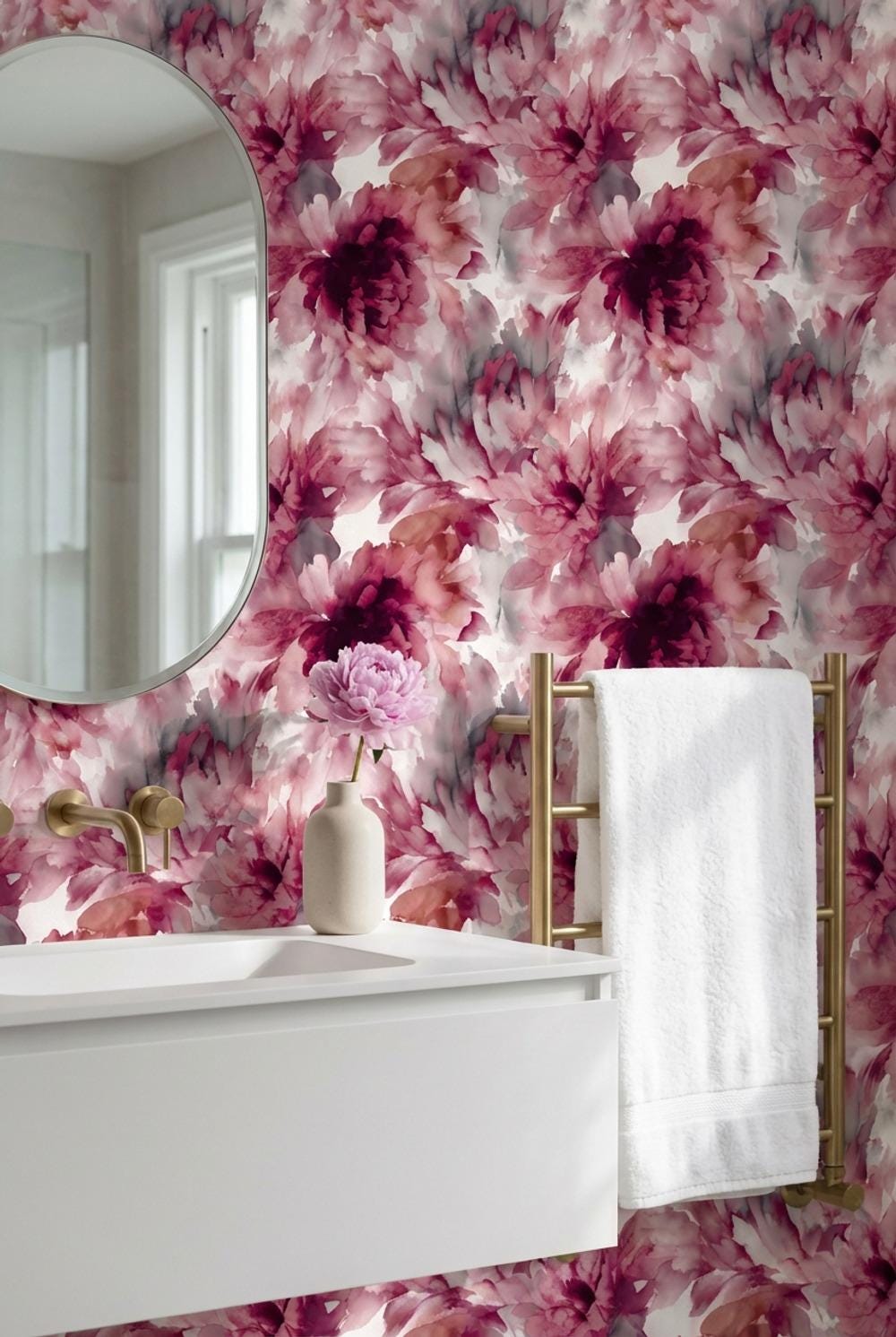 Watercolor Floral Wallpaper Oversized Peony Pink Blush Wall Mural