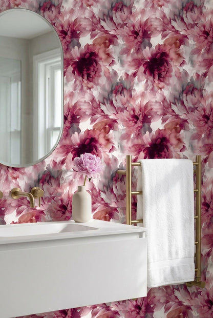 Watercolor Floral Wallpaper Oversized Peony Pink Blush Wall Mural
