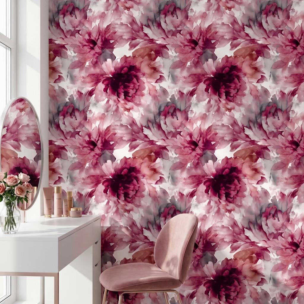 Watercolor Floral Wallpaper Oversized Peony Pink Blush Wall Mural