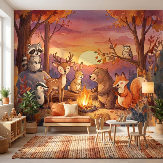 Autumn Forest Wallpaper Sunset Woodland Animals Wall Mural