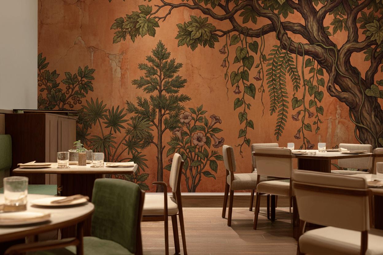 Vintage Botanical Tree Wallpaper Peel and Stick Wall Mural or Unpasted