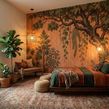 Vintage Botanical Tree Wallpaper Peel and Stick Wall Mural or Unpasted