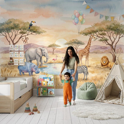 Safari Wallpaper Savanna Watercolor Wall Mural
