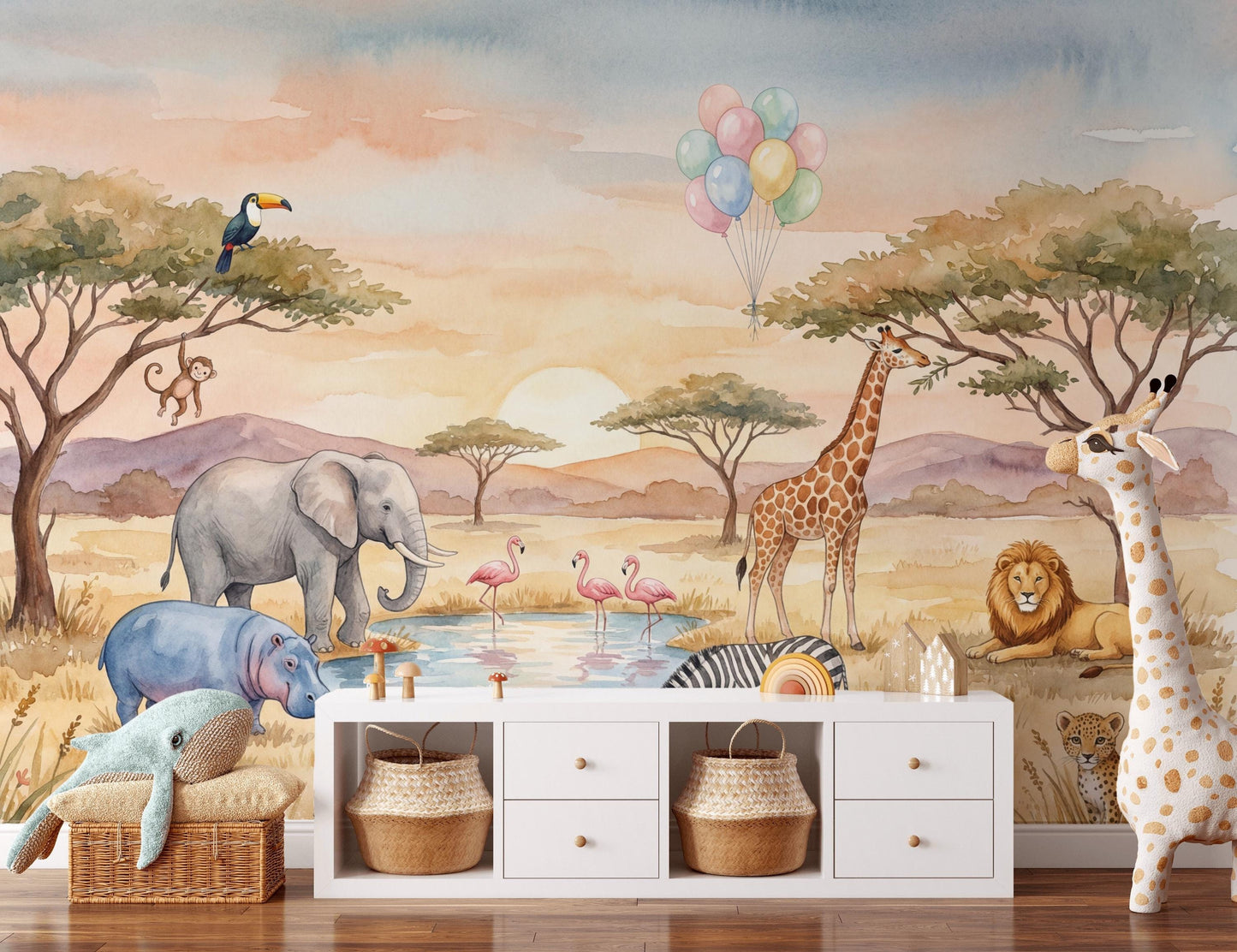 Safari Wallpaper Savanna Watercolor Wall Mural