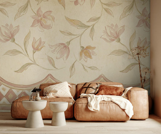 Paper Texture Wallpaper Aged Parchment Vintage Floral Wall Mural