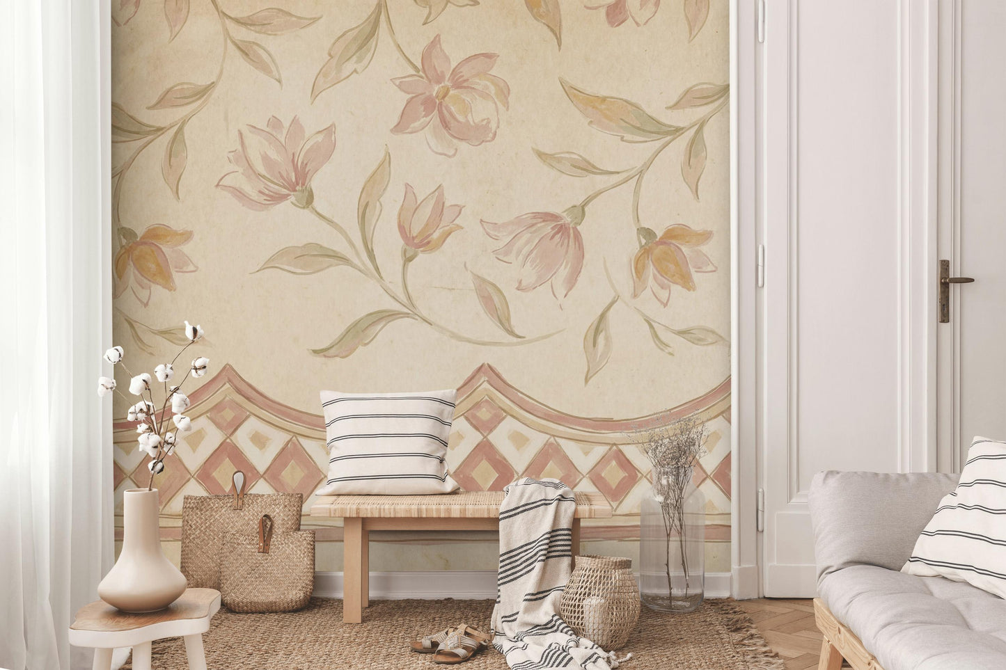 Paper Texture Wallpaper Aged Parchment Vintage Floral Wall Mural